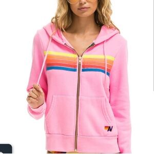 AVIATOR NATION NEON PINK STRIPE ZIP HOODIE - SIZE XL
